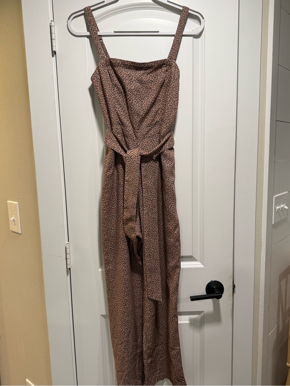 Abercrombie & Fitch Brown Spotted Sleeveless Jumpsuit with Self Tie Belt